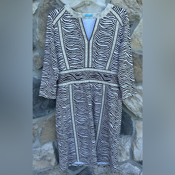 J. Mclaughlin Lola Dress Size L Neutral Animal Print 3/4 Sleeve Catalina Cloth - Picture 1 of 6